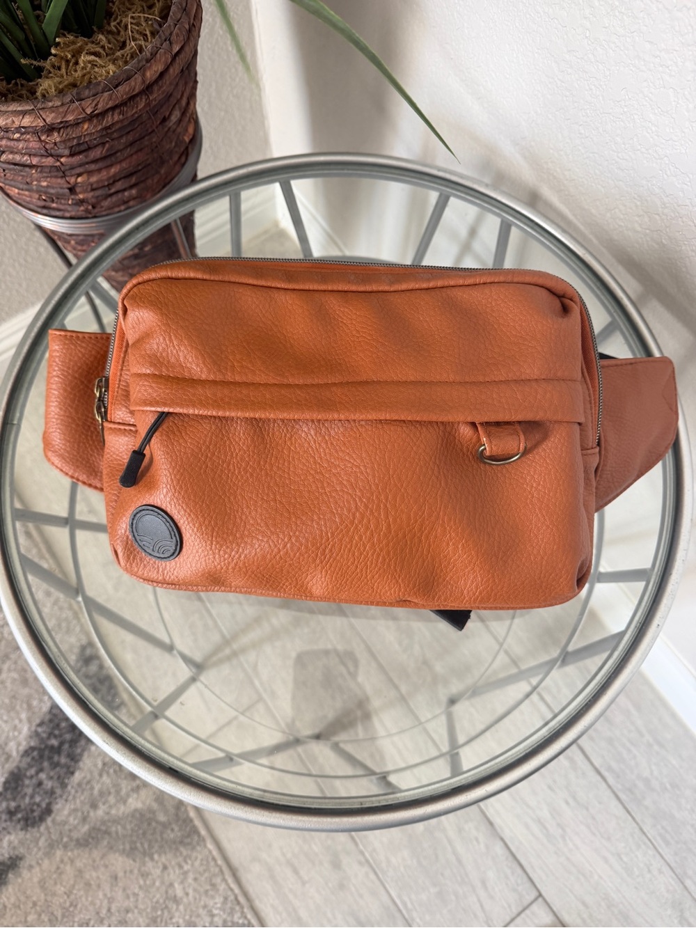 Tushbaby The Pack Cognac Vegan Leather Crossbody Bag